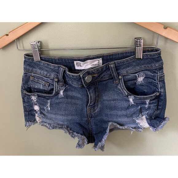 RSQ Jeans Juniors Blue Denim Cabo Cut Off Distressed Shorts Size 3 - Picture 4 of 6